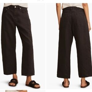 Linen Blend Ankle Barrel Leg Pants